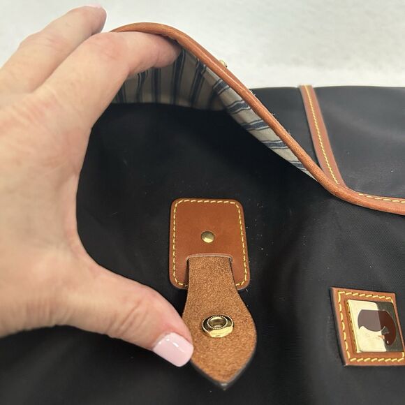 Dooney & Bourke Hobo Purse Black Nylon Cognac Leather Detail Pockets Logo Zipper - Picture 11 of 16